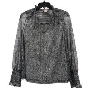 Chico’s Black & White Sheer Polkadot Tie Neck Top Size 0 (US S)